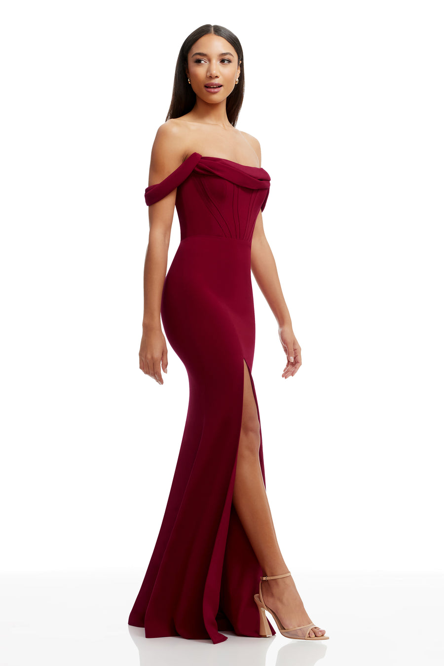 melania red cape dress MELANIA | DOUBLE BREASTED REMOVABLE CAPE COAT WINE