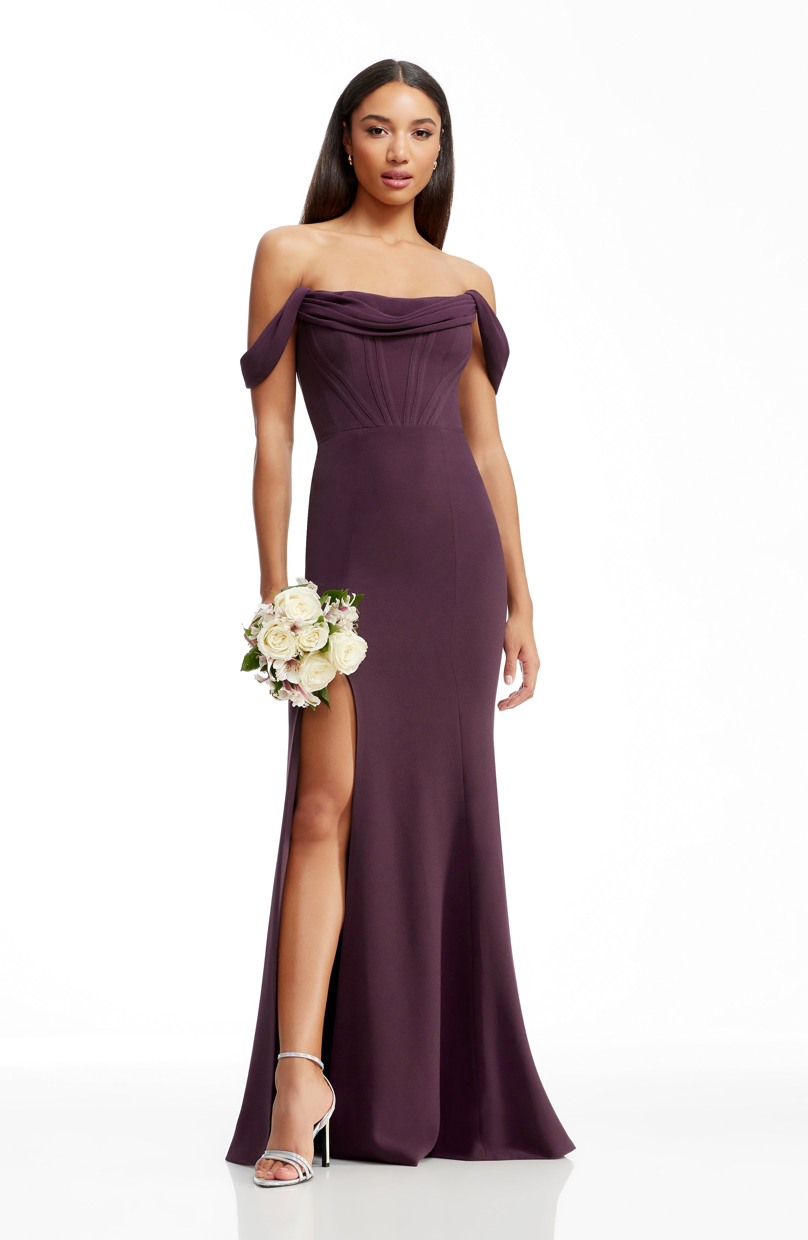 strapless open back dress Dress The Population Melania Off-The-Shoulder Gown - Lavender