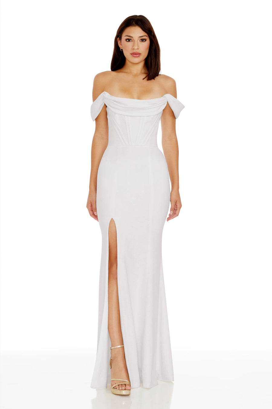Dress The Population Melania Off-the-Shoulder Gown - White