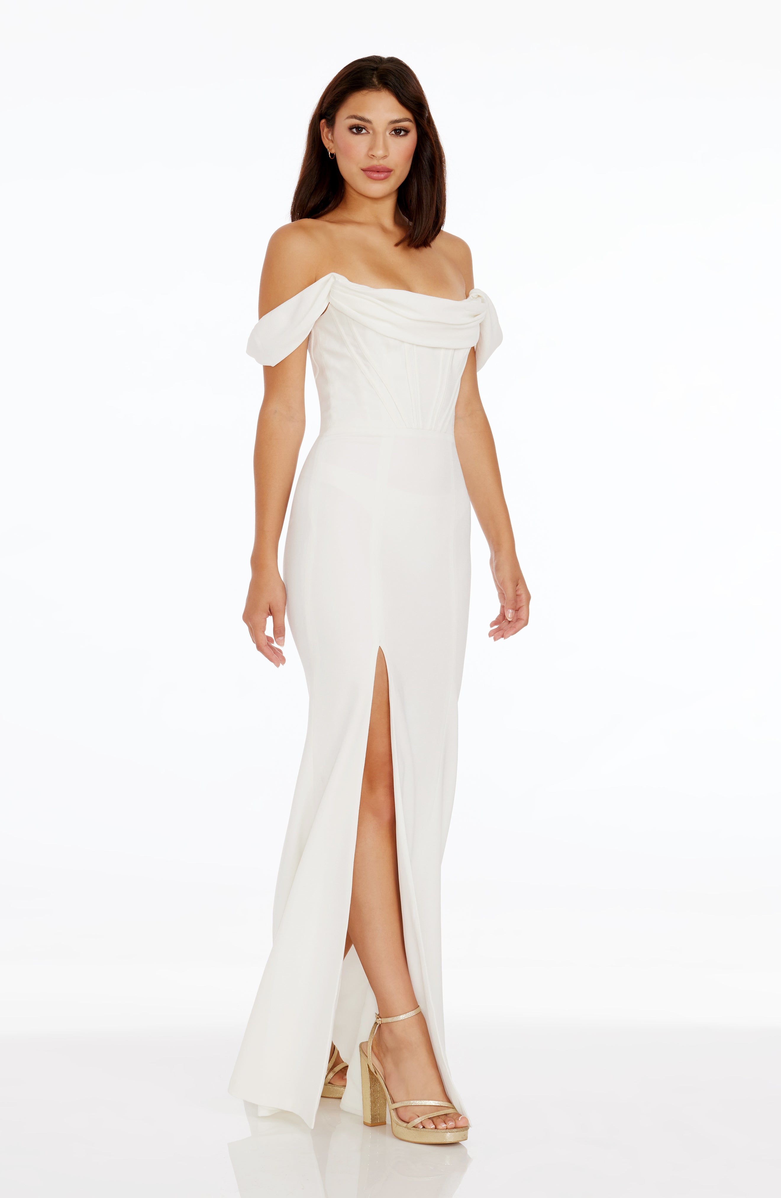 Dress The Population Melania Off-The-Shoulder Gown - White
