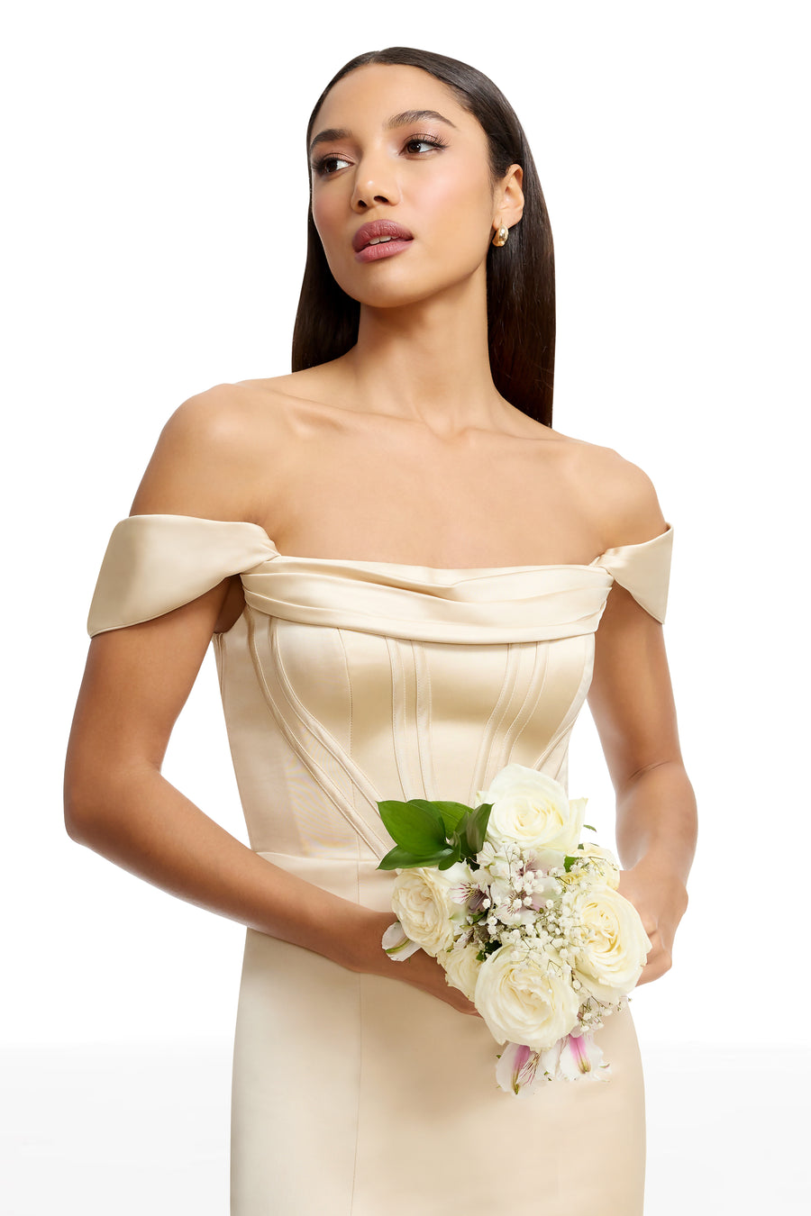 Dress the Population Women's Melania Off the Shoulder Satin Gown - Black Dress the Population Women's Melania Off the Shoulder Satin Gown - Black