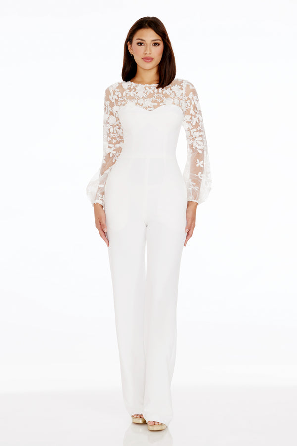 Dress the population white sequin jumpsuit outlet