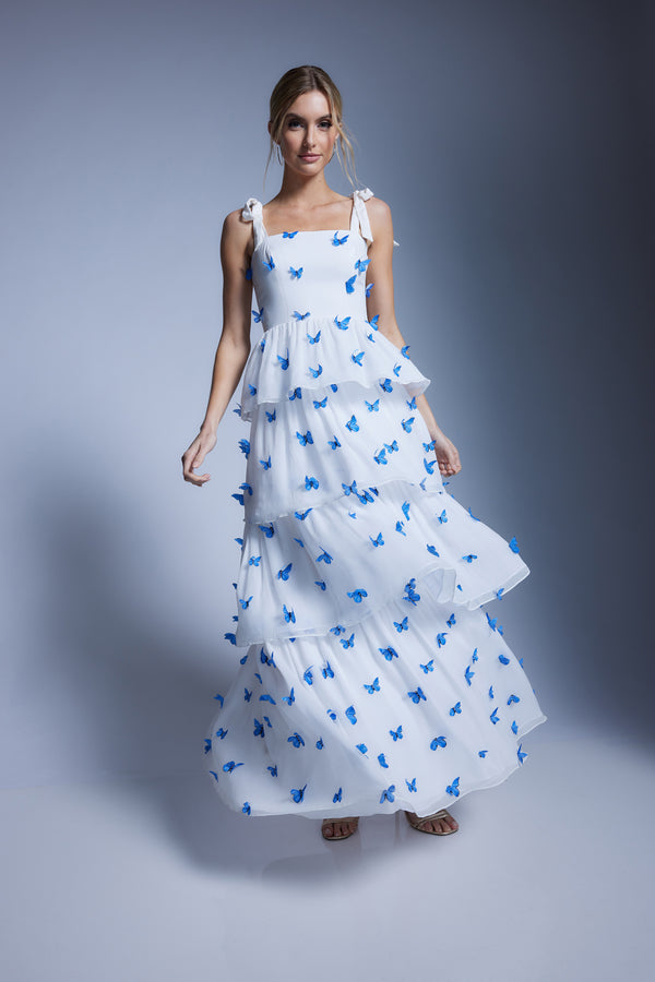 Monica Dress / WHITE-BLUE