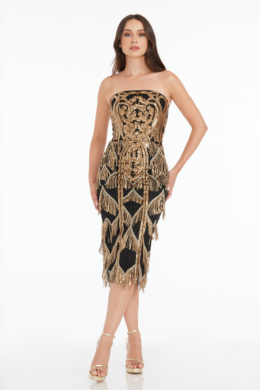 dress the population viviana strapless sequin dress Dress The Population