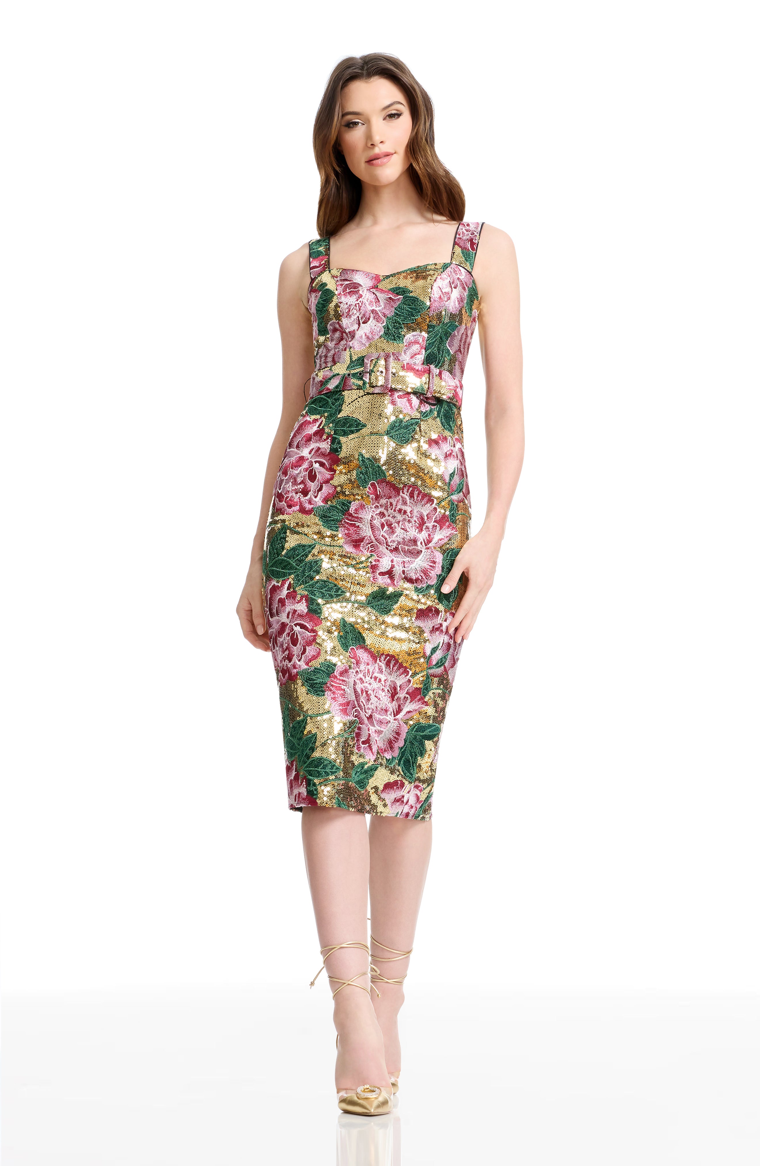 dress the population nicole dress Women's Bodycon Midi - Gold Multi skimming dress turned out Yellow Maxi Romper Dress Color:Copper Denim DPbackorder