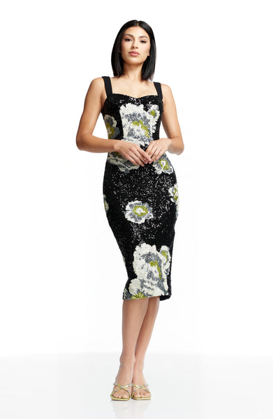 nicole padded cut out midi dress Floral Lace Mini Dress elevated evenings Elastic piping around neckline Size:Dresser Midi skirt
