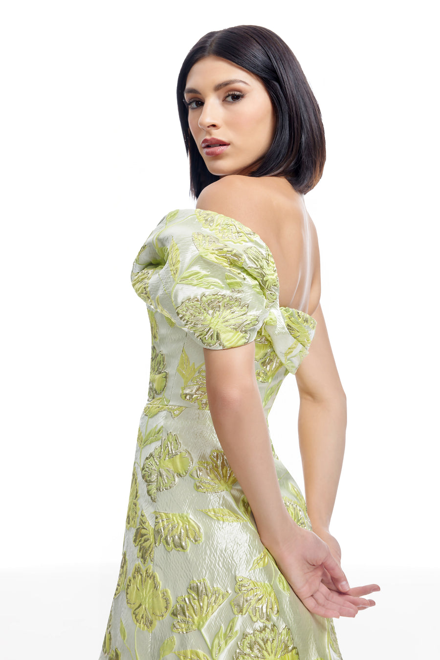 dress the population olive off-the-shoulder jacquard mini dress Olive Floral Jacquard Off the Shoulder Cocktail Minidress (Women)