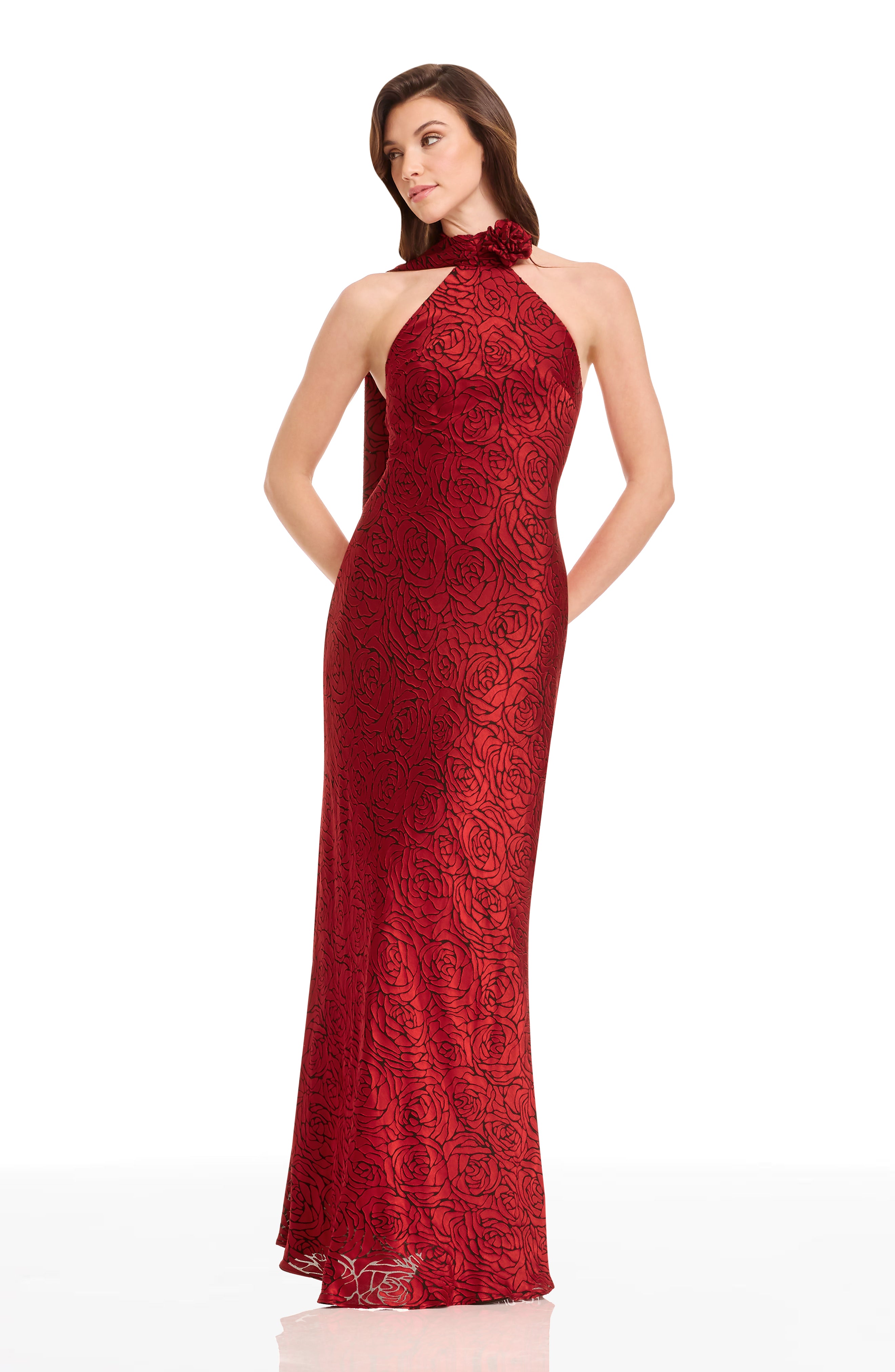 Dress the Population Olivia Mock Neck Sheath Gown - Rouge Multi - S Dress the Population Olivia Mock Neck Sheath Gown - Rouge Multi - S