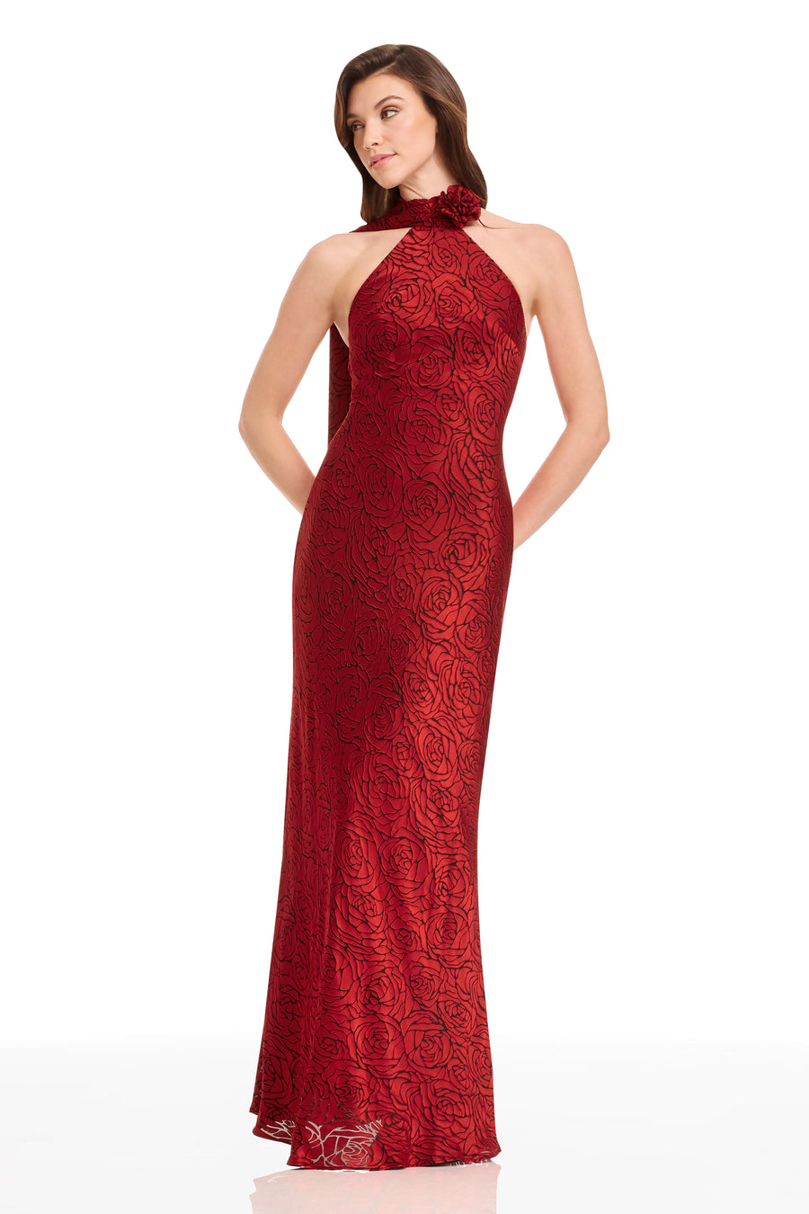 Dress the Population Olivia Mock Neck Sheath Gown - Rouge Multi - S Dress the Population Olivia Mock Neck Sheath Gown - Rouge Multi - S
