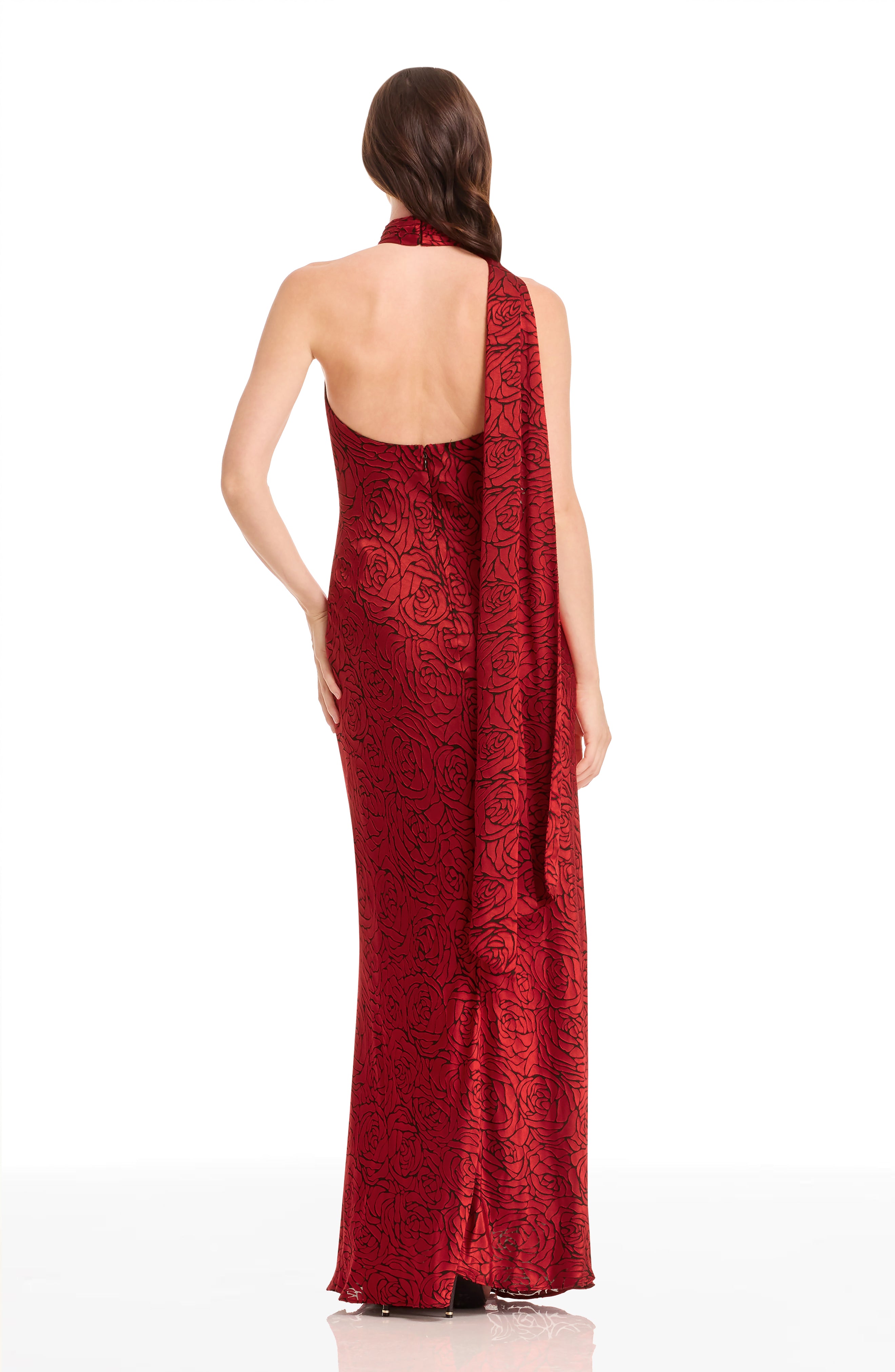 open lace back dress Dress The Population Olivia Mock Neck Sheath Gown - Rouge Multi main image 0