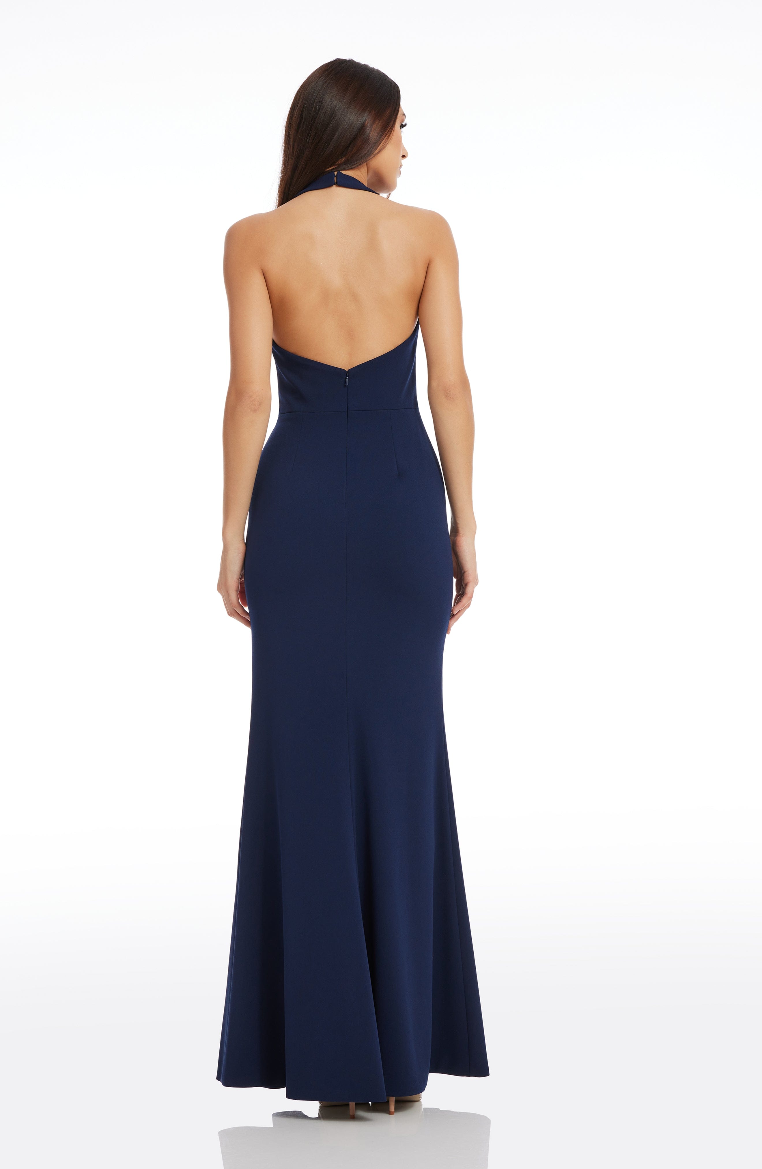 Dress The Population Women's Paige Side-Slit Halter Gown - Navy Dress The Population Women's Paige Side-Slit Halter Gown - Navy