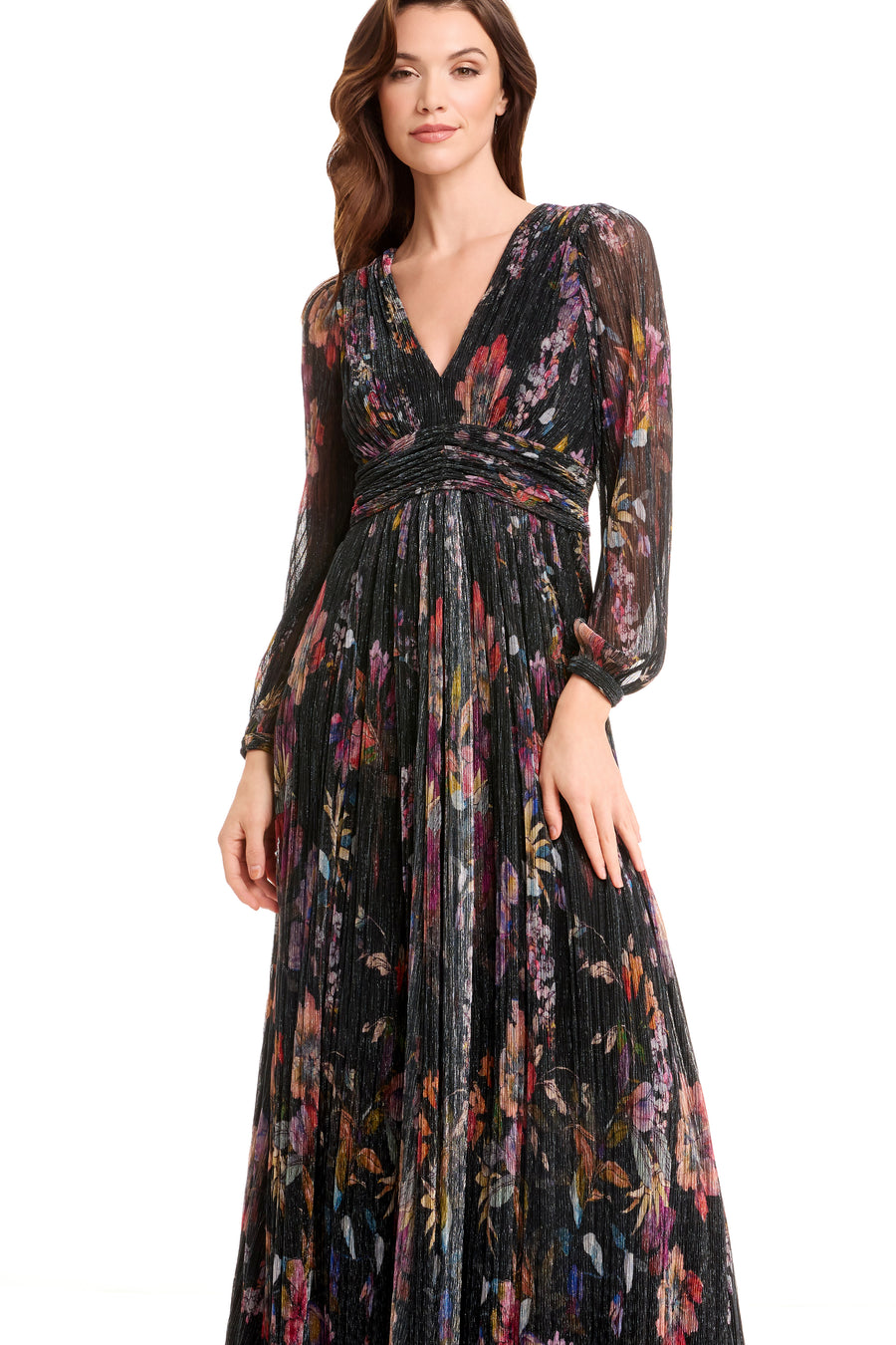 pauline sequin long sleeve dress in black Gina Bacconi Pauline Sequin Balloon Sleeve Round Neck Maxi Dress