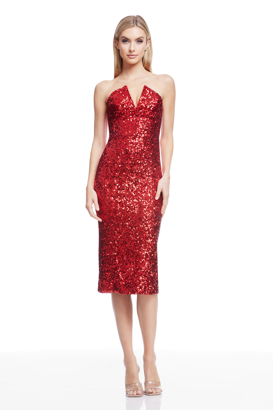 Dress The Population Women's Perla Strapless Sequined Dress - Rouge - Size L Dress The Population Women's Perla Strapless Sequined Dress - Rouge - Size L
