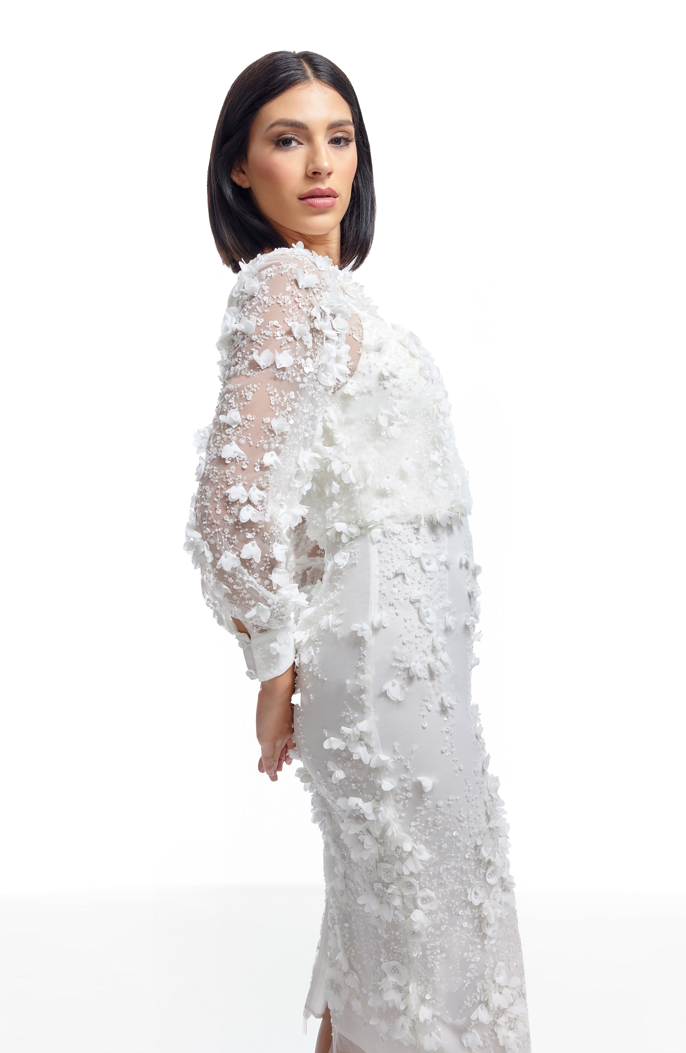 dress the population pilar dress Dress the Population Black Label Pilar Bead & Sequin Floral Applique Midi Dress