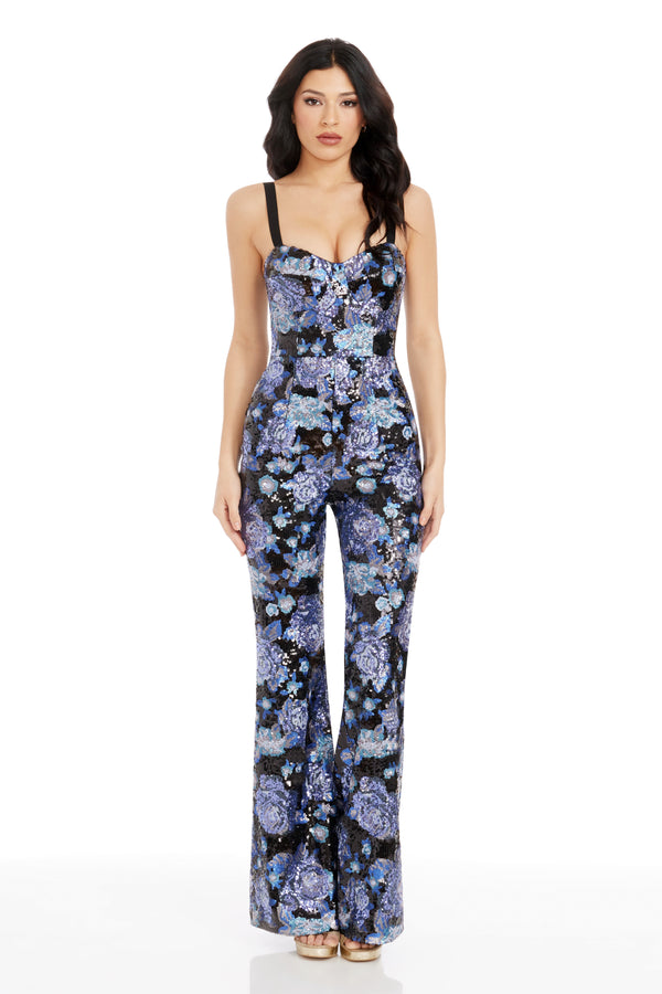 gloria front zip jumpsuit dress the population Gloria Dress XXS / MIDNIGHT BLUE B