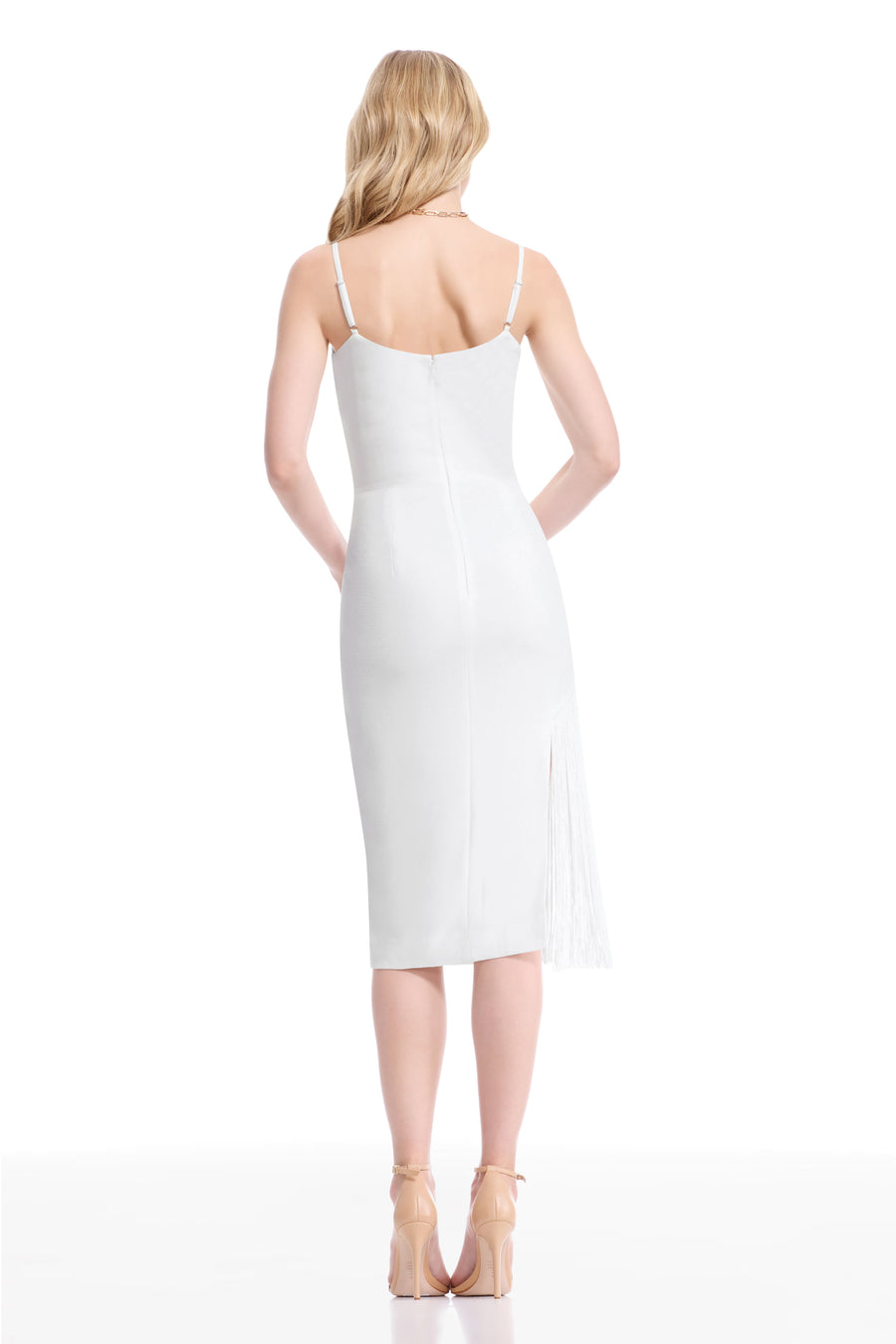 dress the population rory midi dress NWT Dress the Population Rory Midi Dress Womens Small White Sleeveless Fringe DP
