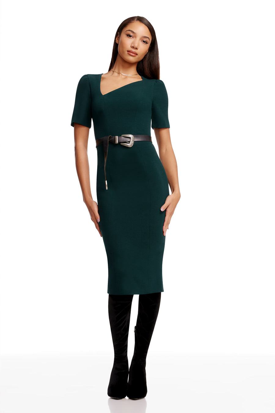 ruth asymmetrical neck midi dress Dress the Population Ruth Dress - Orange