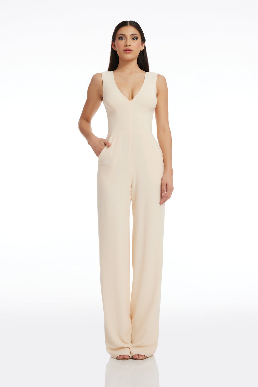 dress the population white jumpsuit DRESS THE POPULATION Strapless Slim Wide Leg Jumpsuit in white resortwear S