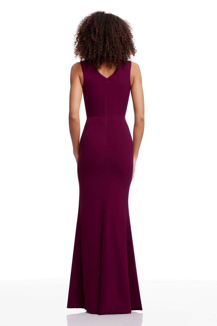 sandra plunge crepe trumpet gown dress the population Sandra Gown – Dress the Population