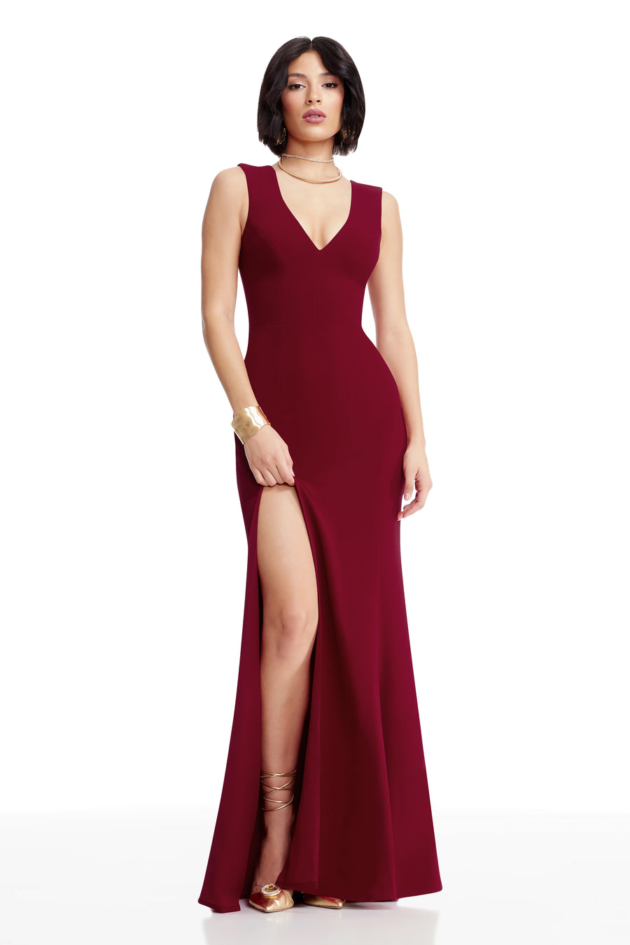 sandra plunge crepe trumpet gown dress the population - Blue length style is made in the classic stretch crepe in black Sandra Plunge Crepe Trumpet Gown