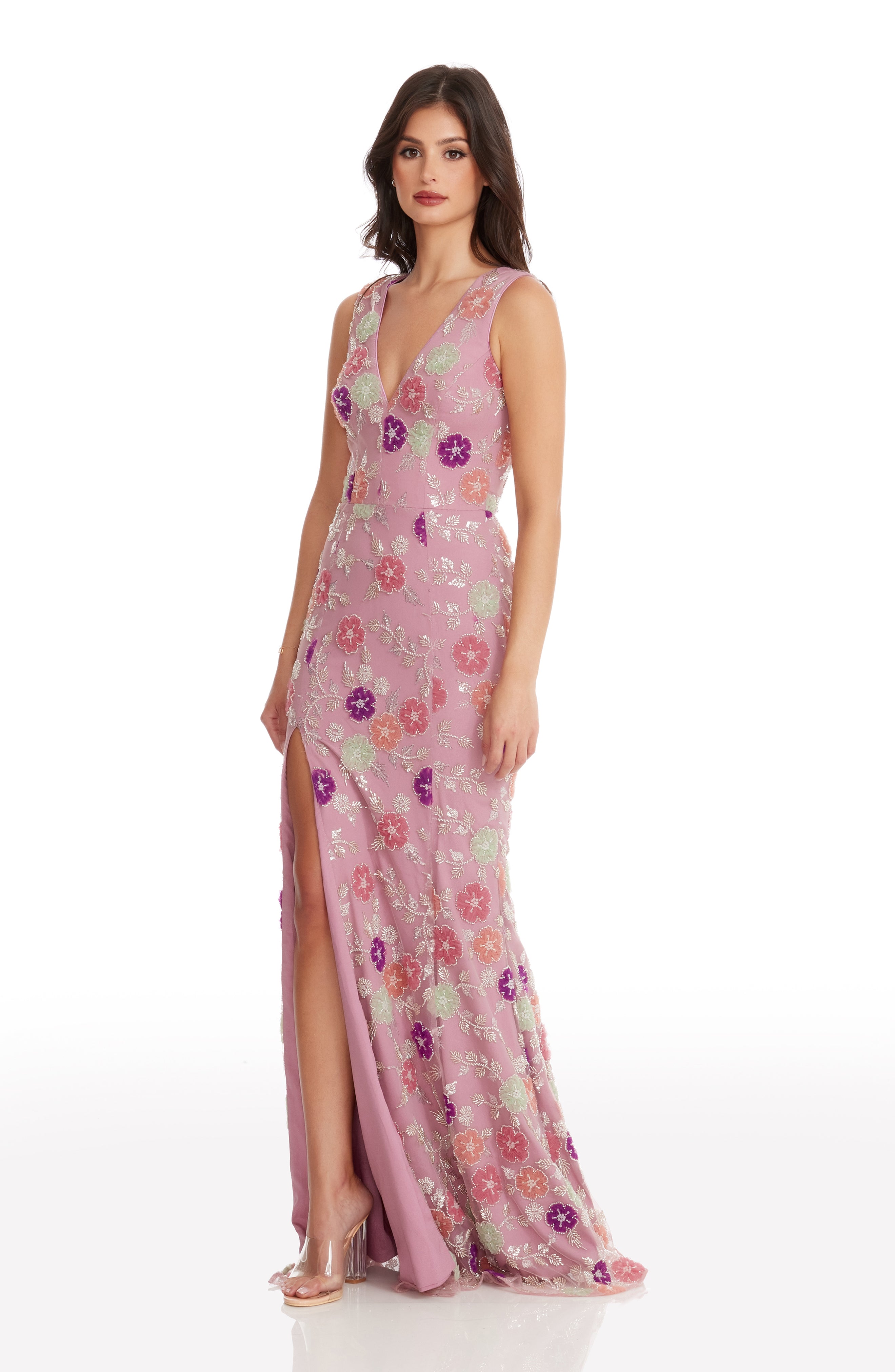 dress the population sandra plunge Dress The Population Sandra Gown - White