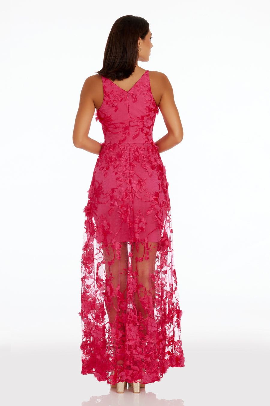 dress the population sidney a-line sheer lace floral appliqu gown Dress The Population Sidney Gown