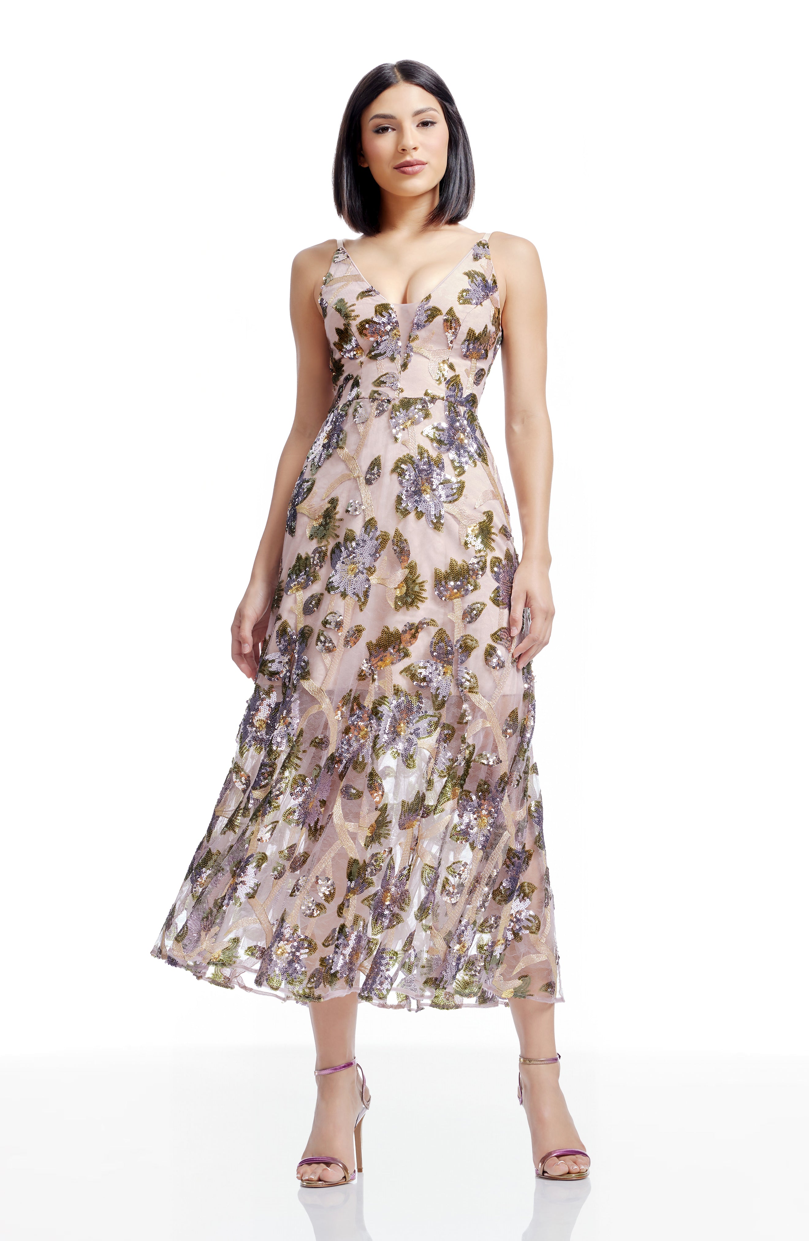 sierra floral sequin cocktail dress Dress the Population Sierra Fit & Flare Dress