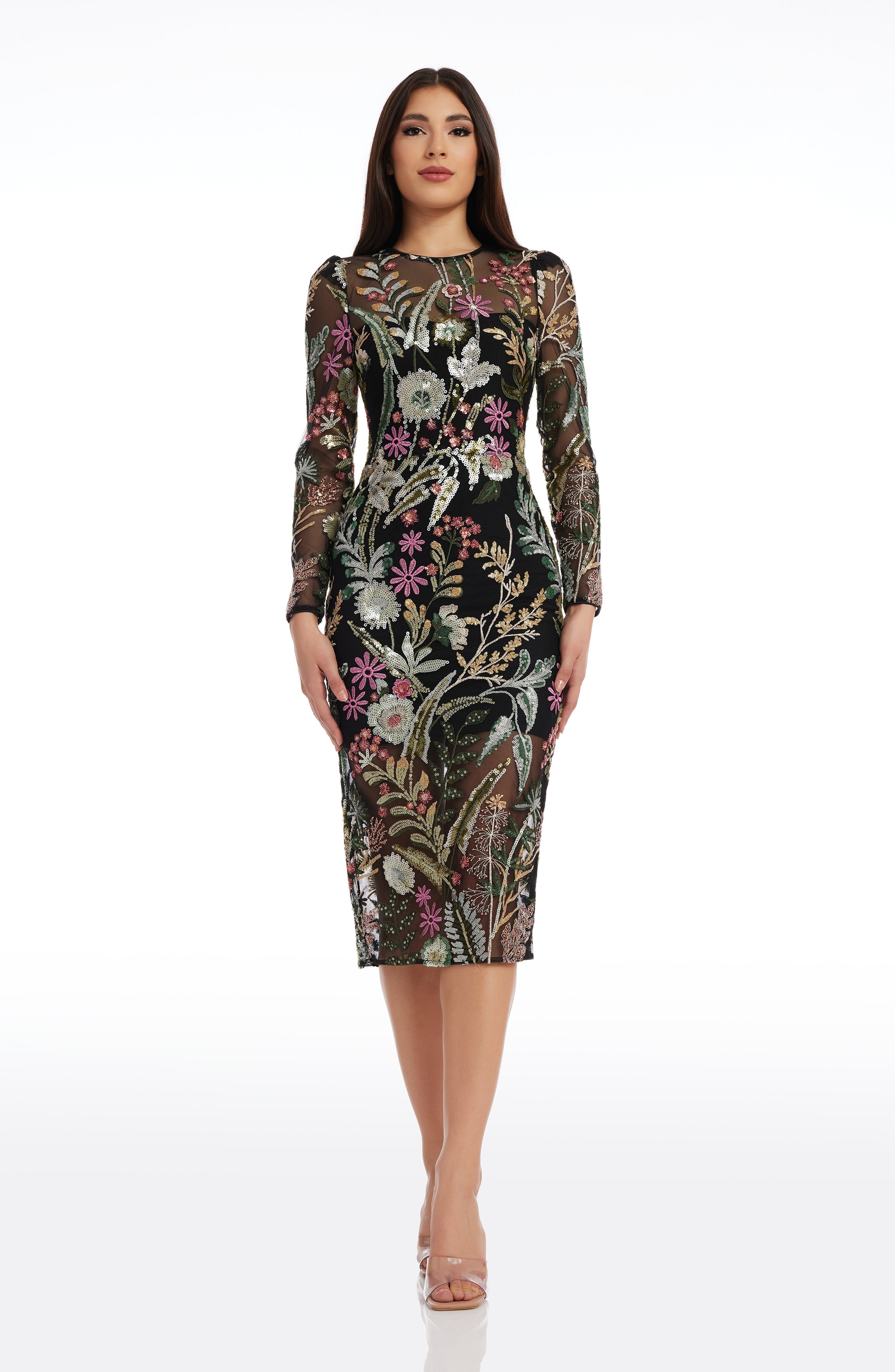 dress the population floral Dress the Population Fernanda Embroidered Floral Strapless Gown in Pink Rose Multi at Nordstrom, Size Small