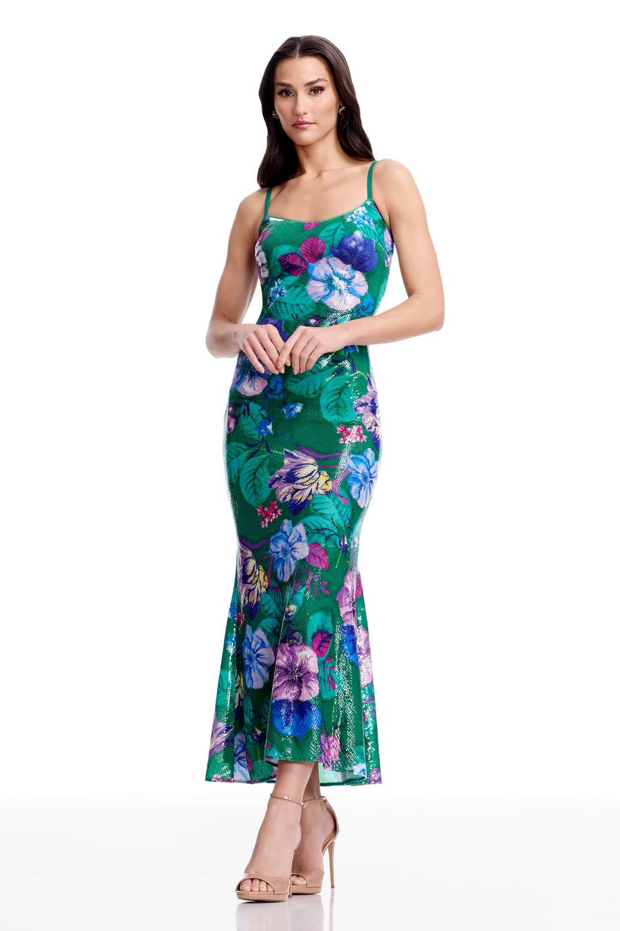 Dress the Population Women's Susan Scoop Neck Sheath Dress - Kelly Green multi