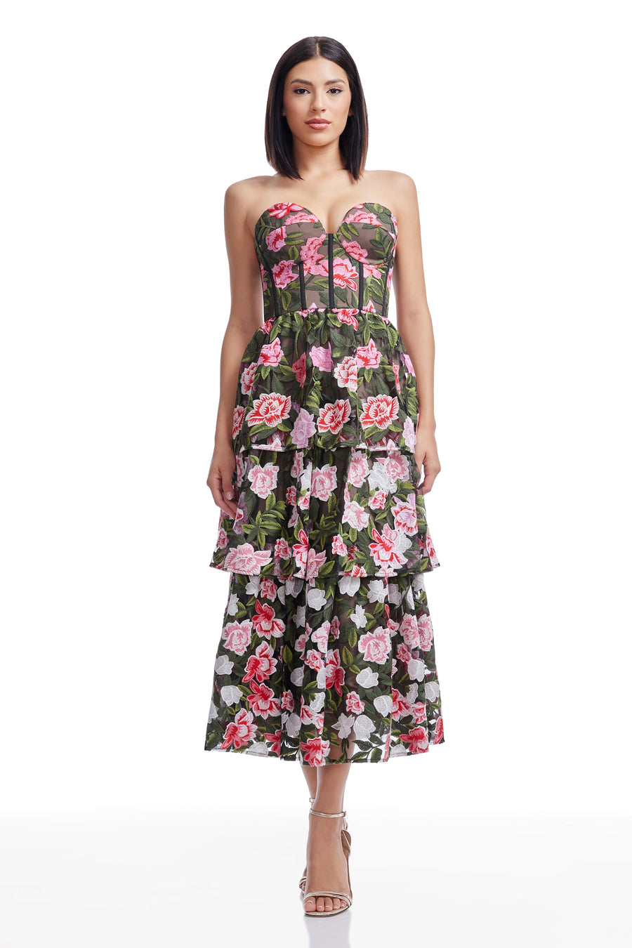Dress the Population Teigan Floral Embroidered Strapless Cocktail Dress in Pink Rose Multi at Nordstrom, Size Medium