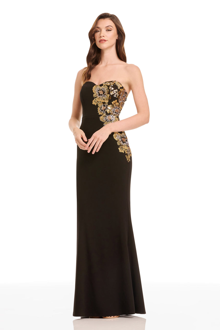 Dress The Population Women's Tiana Floral-Detail Strapless Mermaid Gown - Gold Multi