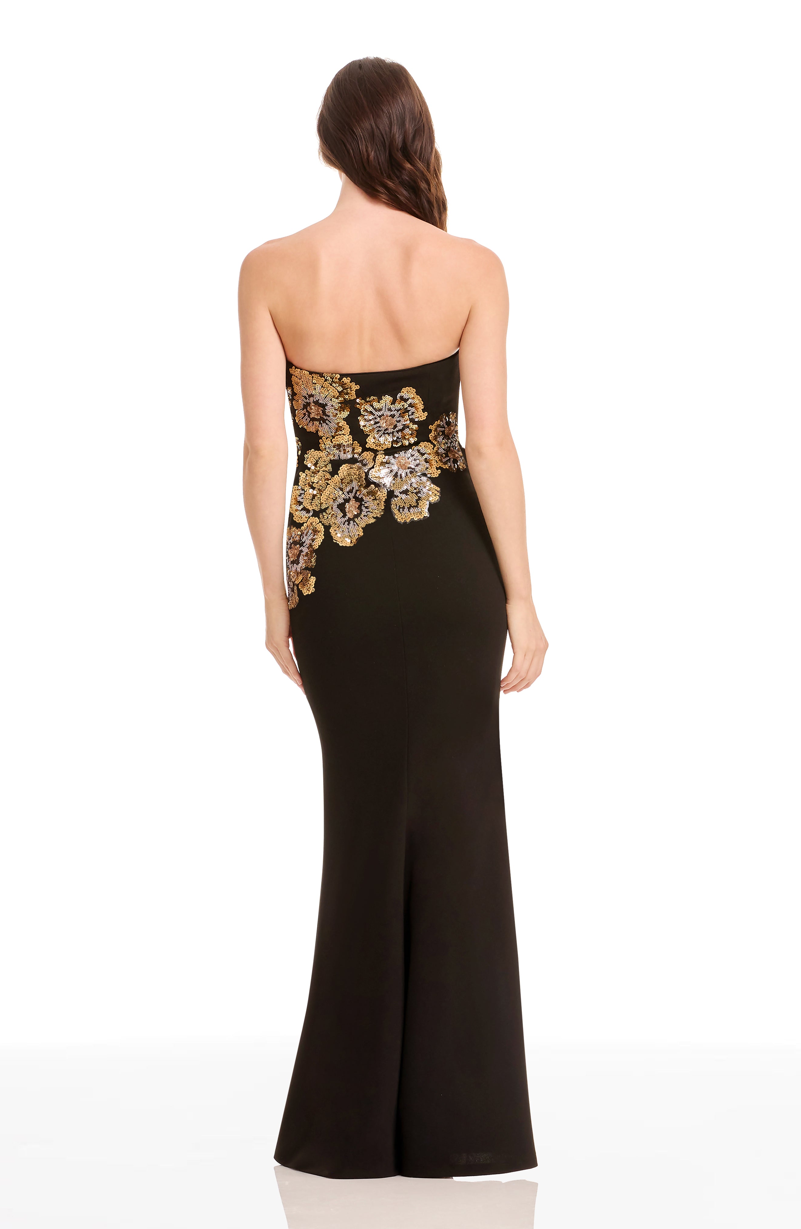 Dress the Population Women's Tiana Placed Beaded Floral Strapless Mermaid Gown - Black