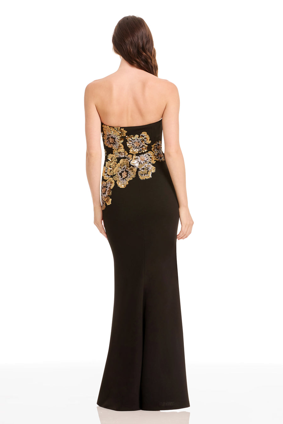 Dress the Population Women's Tiana Placed Beaded Floral Strapless Mermaid Gown - Black - Gowns