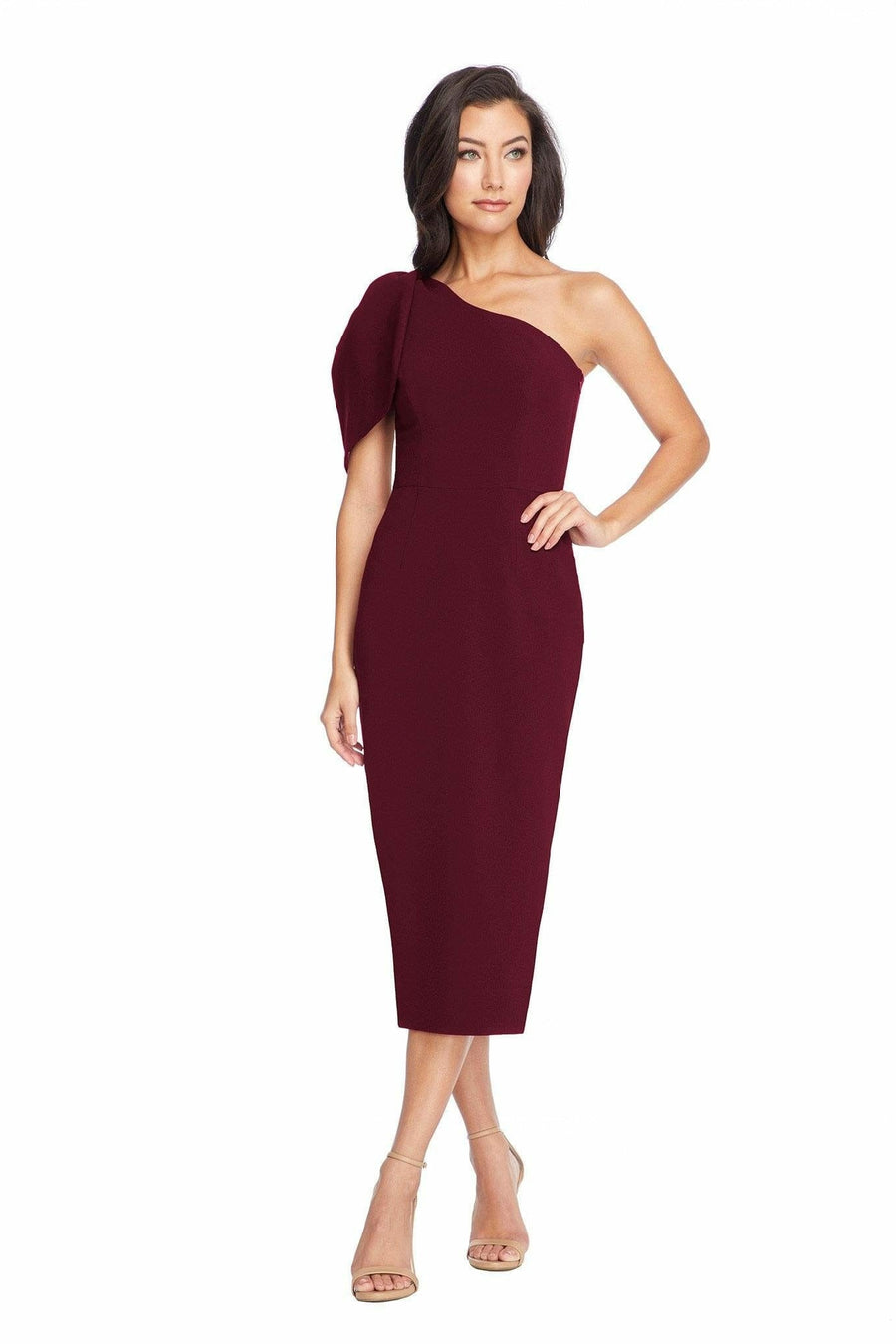 Dress the Population Women's Tiffany One Shoulder Midi Dress - Purple - Size S - Dark Magenta Dress the Population Women's Tiffany One Shoulder Midi Dress - Purple - Size S - Dark Magenta