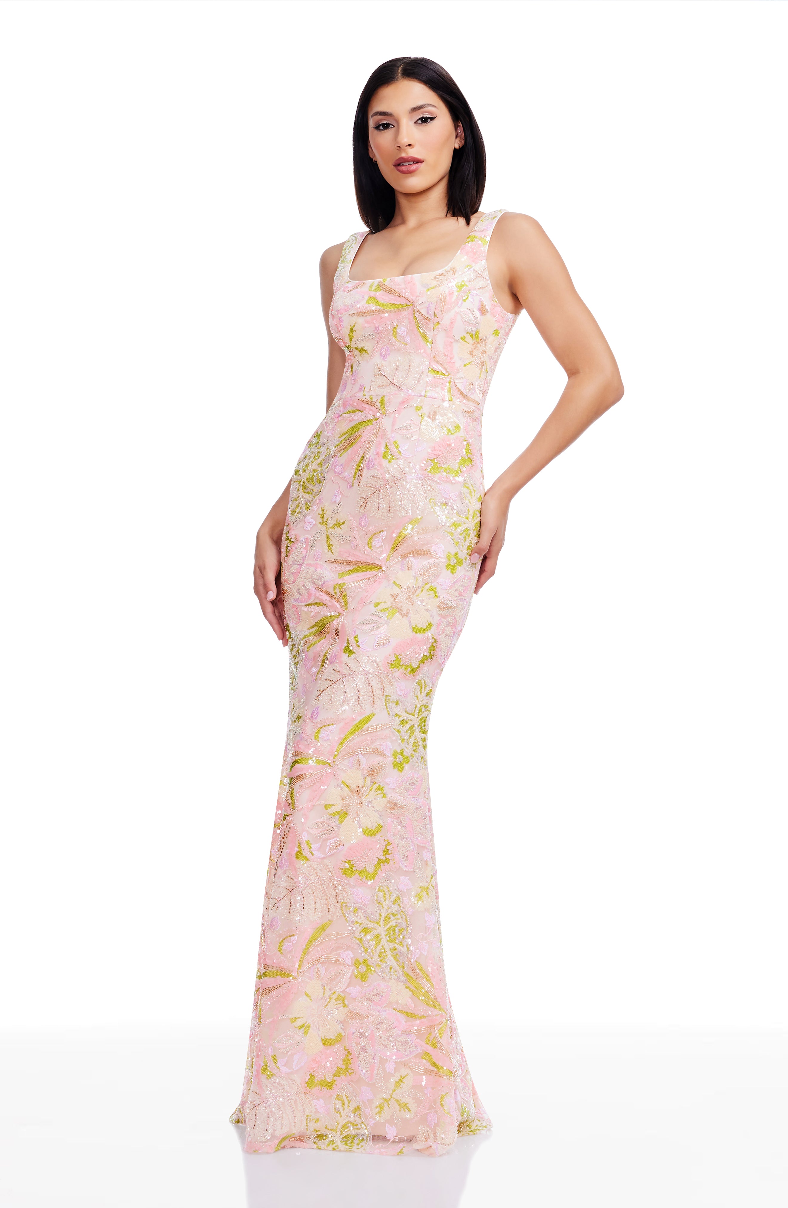sahara サハラ　Curve Piping Flower Dress Sandra Floral Gown – Dress the Population