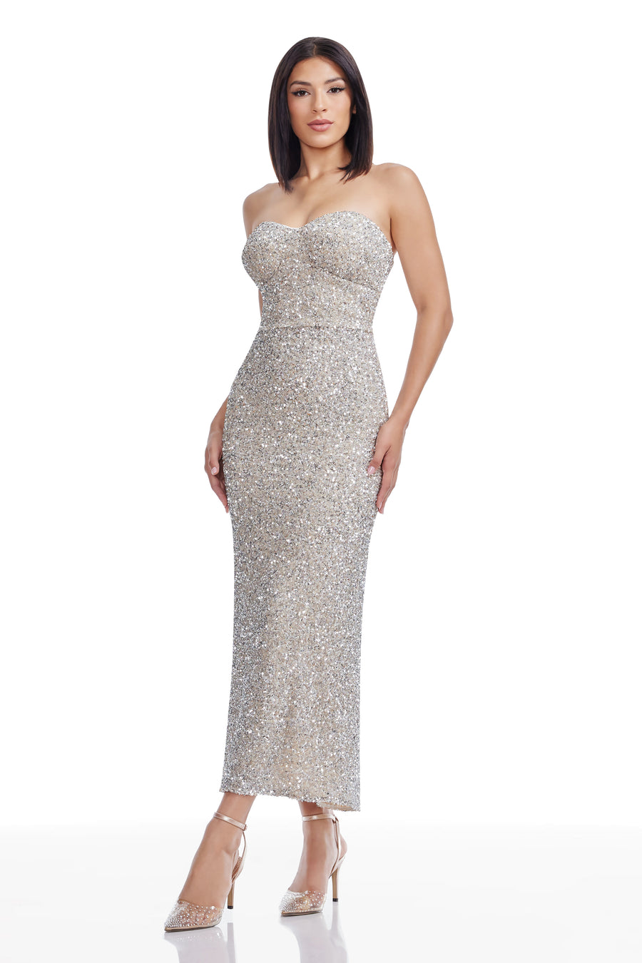 dress the population vada dress Dress the Population Women's Vada Sweetheart Neck Dress - Mocha