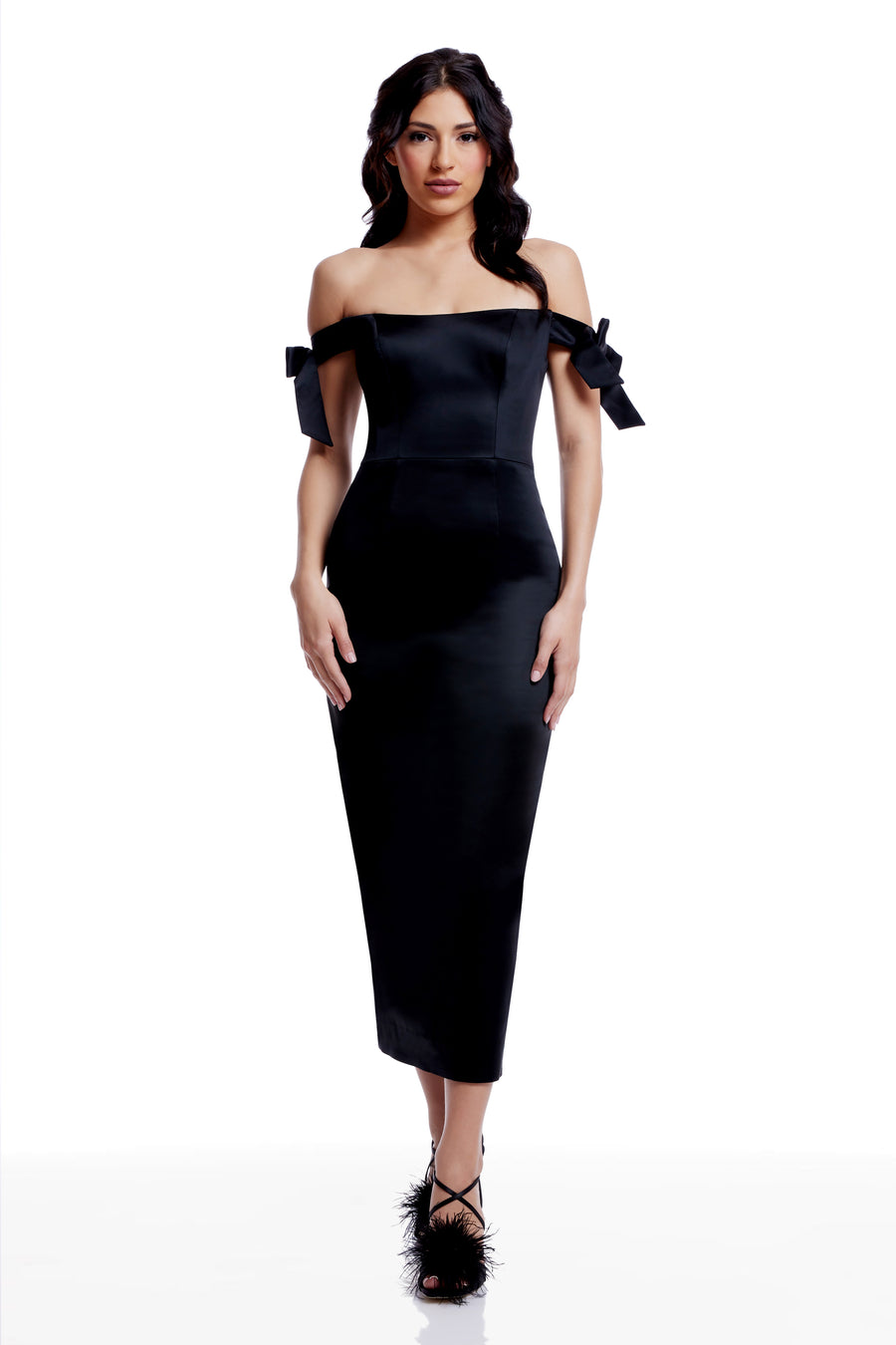 Dress the Population Women's Verona Off-the-Shoulder Midi Dress - Black