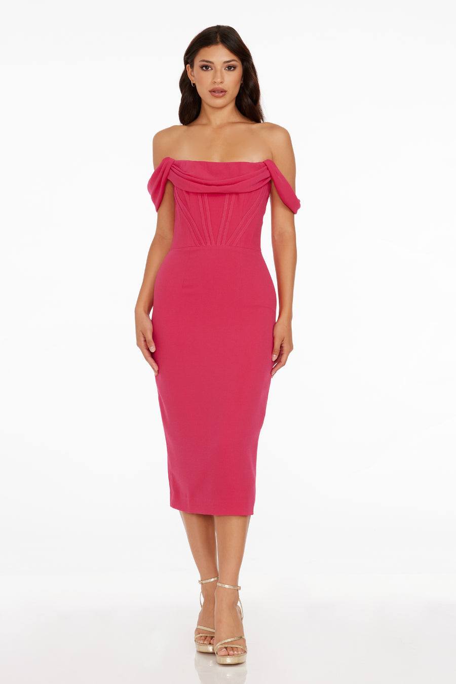 dress the population vickie off-the-shoulder corset midi dress Dress the Population Women's Vickie Off-The-Shoulder Dress