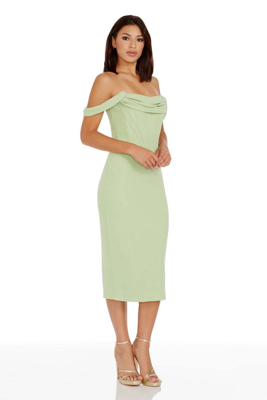 dress the population vickie off-the-shoulder corset midi dress Dress The Population Vickie Off-The-Shoulder Corset Midi Dress