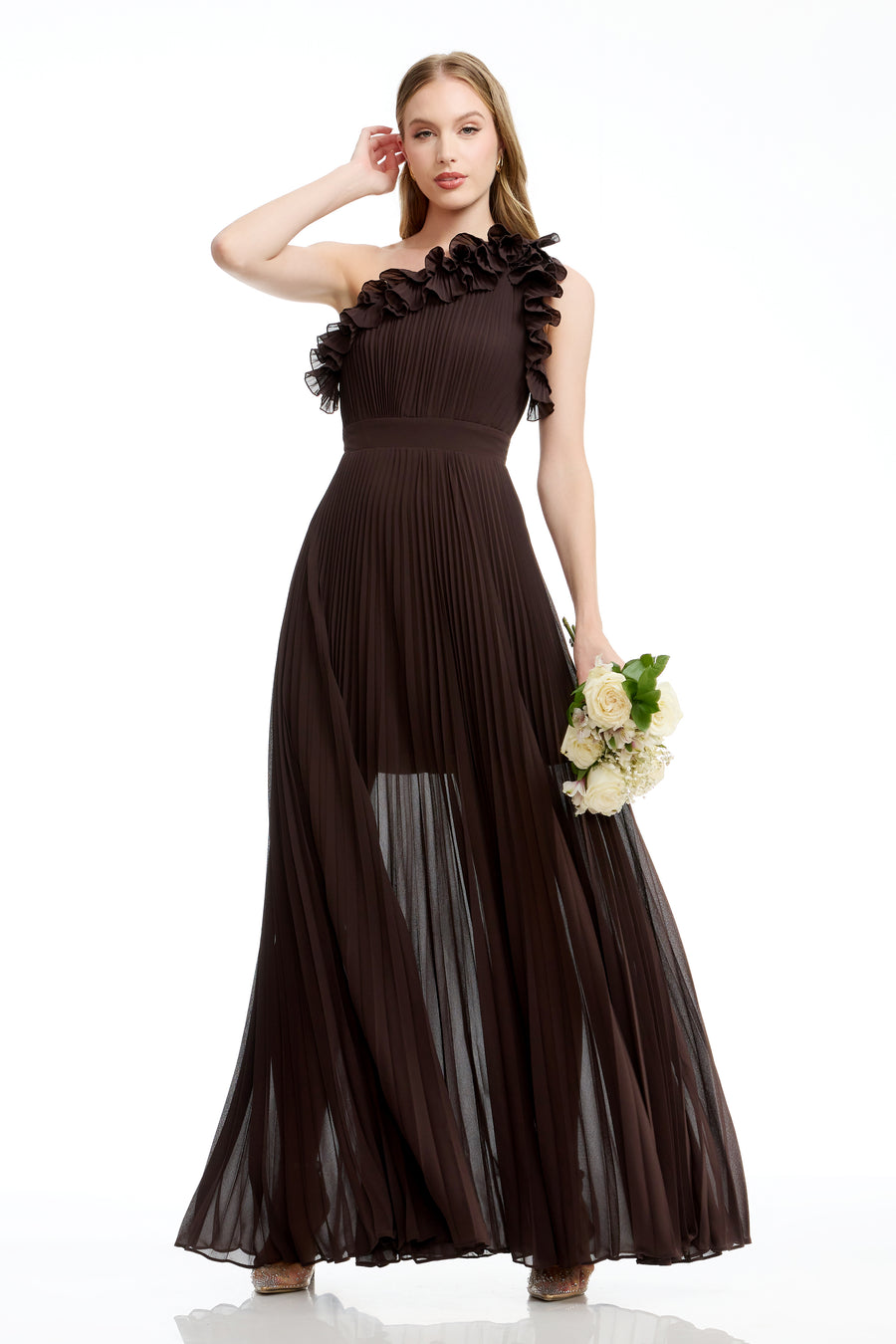dress the population vida Dress The Population Vida One-Shoulder Pleated Chiffon Maxi Dress