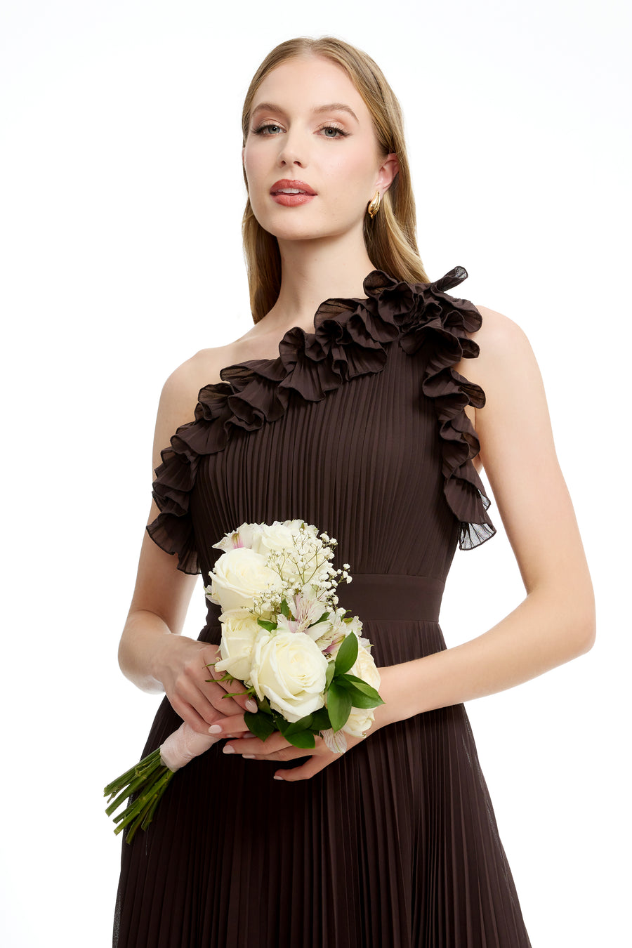 dress the population vida one shoulder Dress the Population Black Label Vida Pleated One-Shoulder Chiffon Gown
