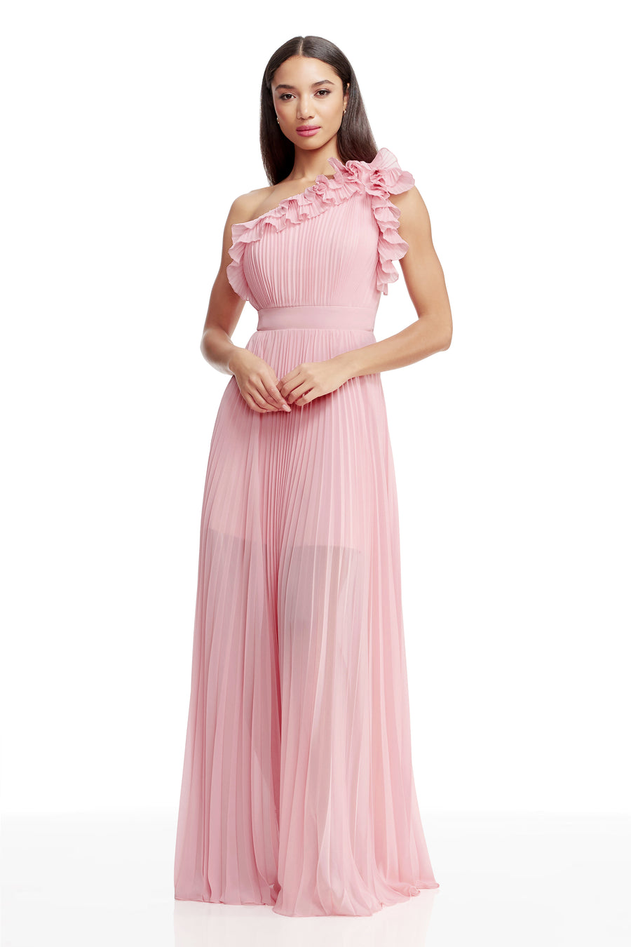 dress the population vida one-shoulder pleated chiffon maxi dress Dress The Population Vida One-Shoulder Pleated Chiffon Maxi Dress