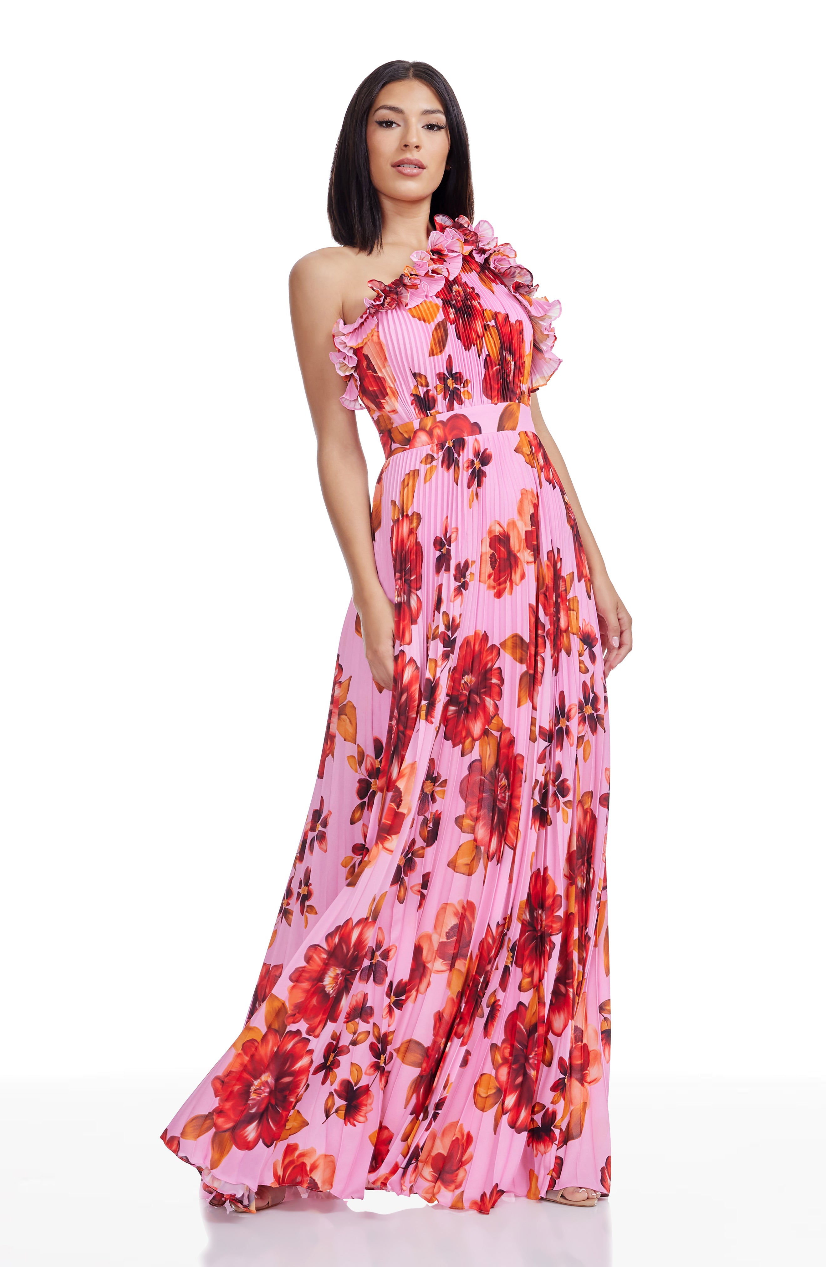 dress the population vida one-shoulder pleated chiffon maxi dress Dress the Population Women's Vida Pleated Evening Gown - Pink - Size XL