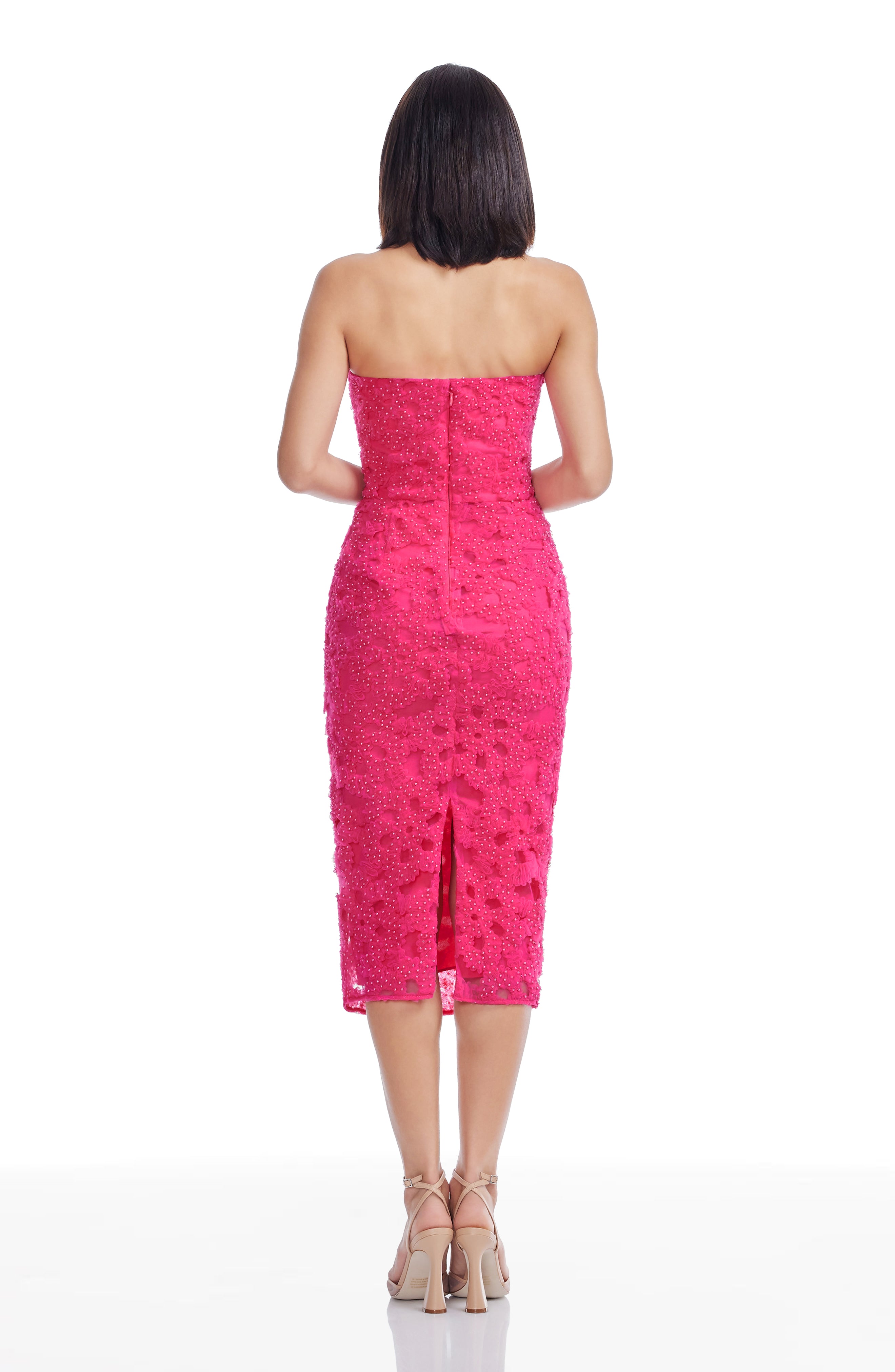 dress the population viviana strapless sequin dress Dress the Population Viviana Fringe Trim Dress - Silver-bla
