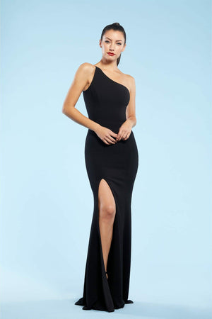 Amy Classic Black High-Slit Gown - Dress the Population