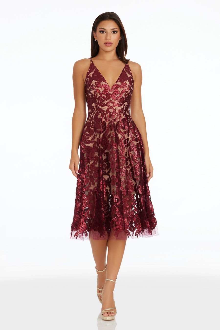 dress the population blair lace midi dress Dress The Population Blair Dress - Gold