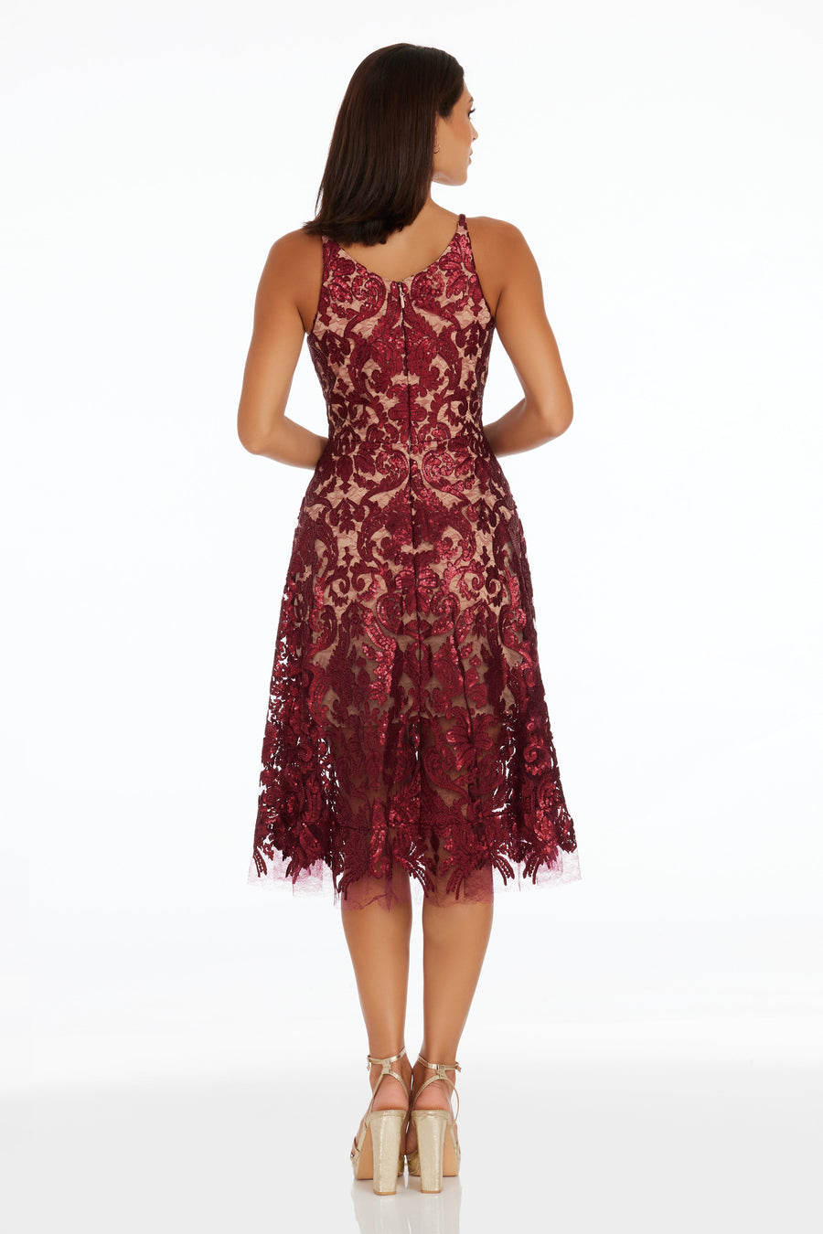 Dress The Population Blair Lace Midi Dress - NAVY/NUDE - Size L Dress The Population Blair Lace Midi Dress - NAVY/NUDE - Size L