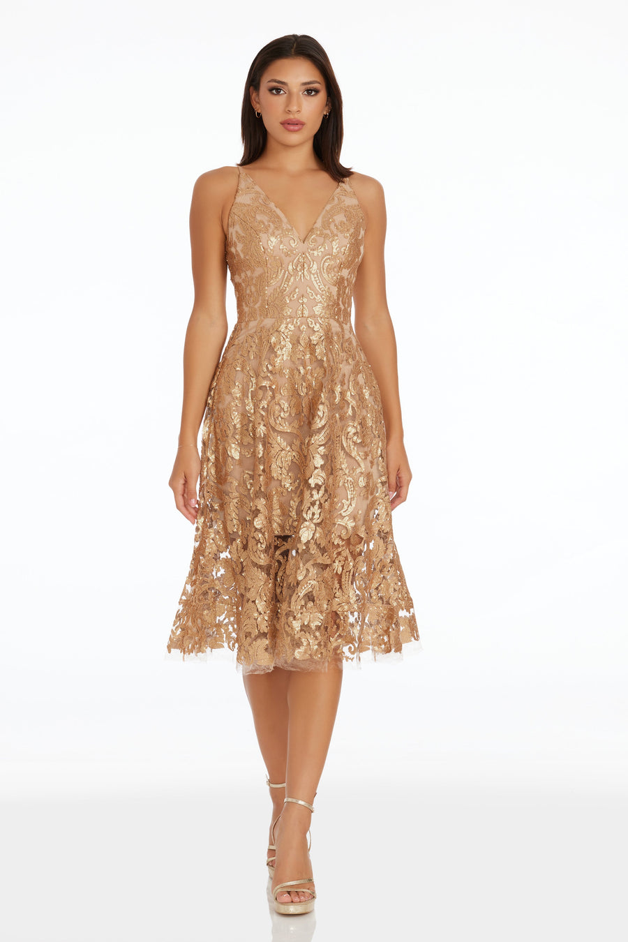 Dress The Population Blair Lace Midi Dress - NAVY/NUDE - Size L Dress The Population Blair Lace Midi Dress - NAVY/NUDE - Size L
