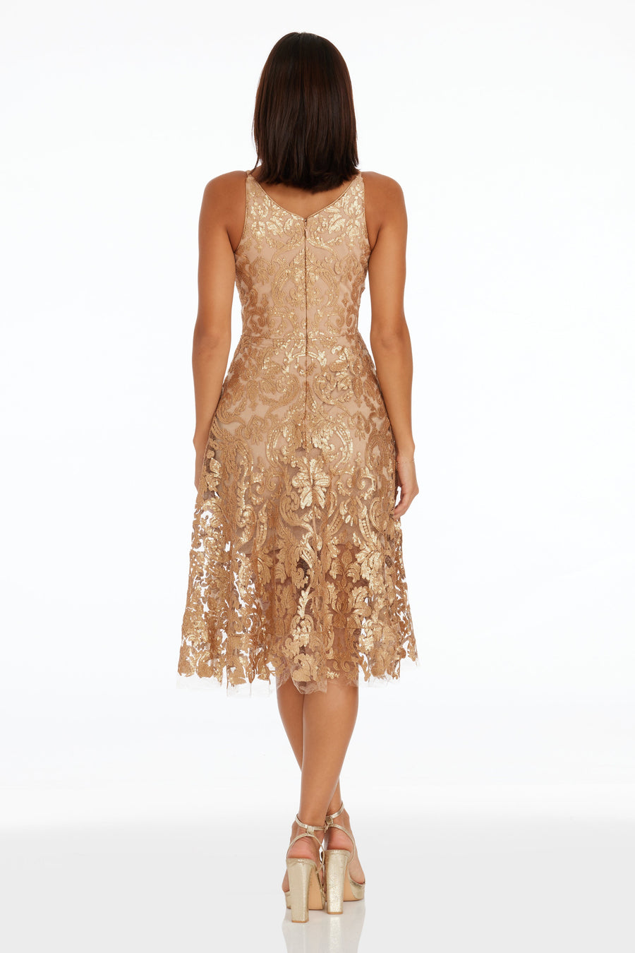 Dress The Population Blair Lace Midi Dress - NAVY/NUDE - Size L Dress The Population Blair Lace Midi Dress - NAVY/NUDE - Size L