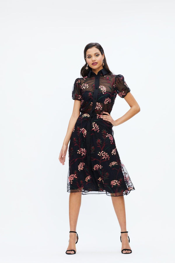 Camille Collared Button-Down Knee-Length Dress - Dress the Population